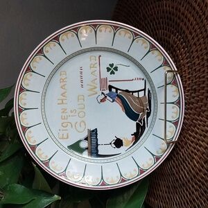 Antique 1870-1920 Franz Anton Mehlem Bonn plate, "your own hearth is worth gold